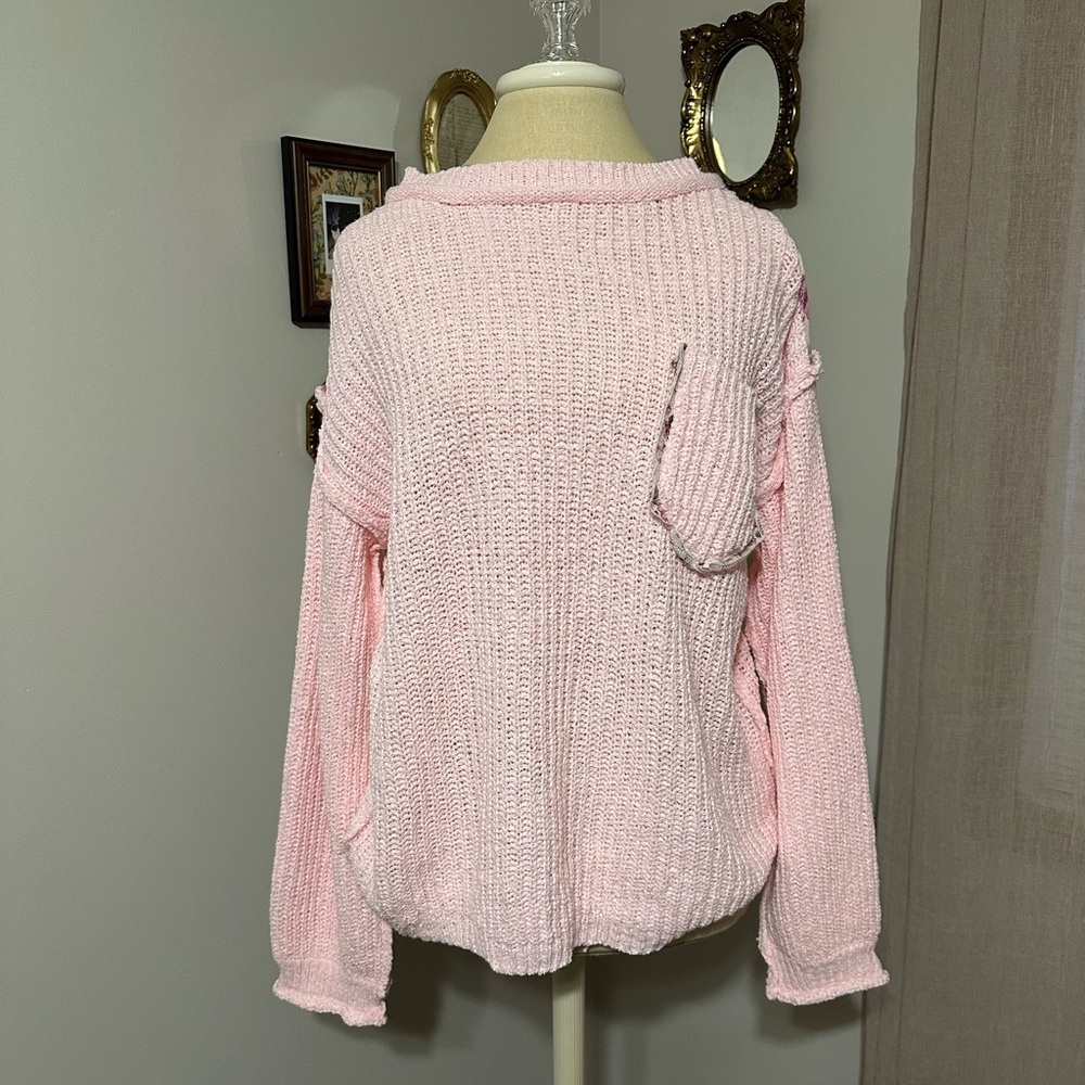 Pol Light Pink Women's Sweater With Floral Patchwork Details